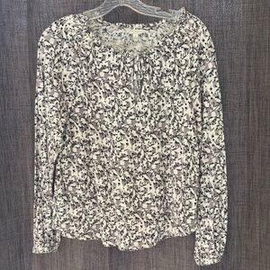 Lucky Brand Women's Long Sleeve Top Blouse SZ M Black and Gray Peep Hole w/ Tie